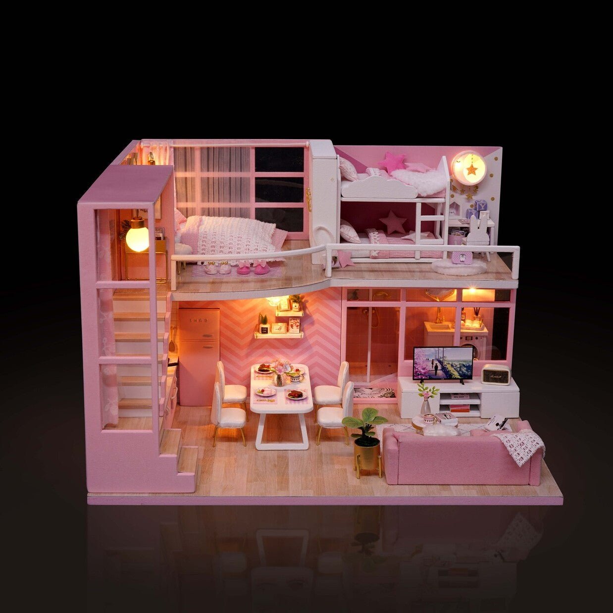 Maison de Poupée - MiniDollhousePuzzle™ - Rose à deux chambres