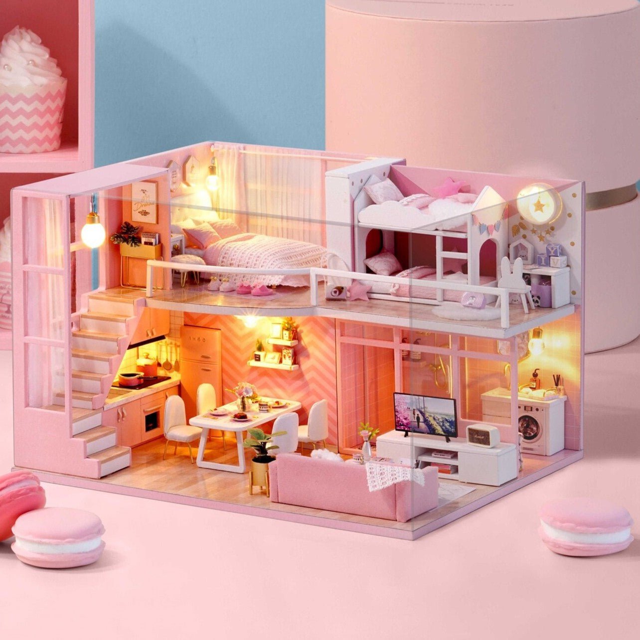 Maison de Poupée - MiniDollhousePuzzle™ - Rose à deux chambres