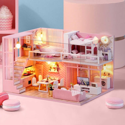 Maison de Poupée - MiniDollhousePuzzle™ - Rose à deux chambres