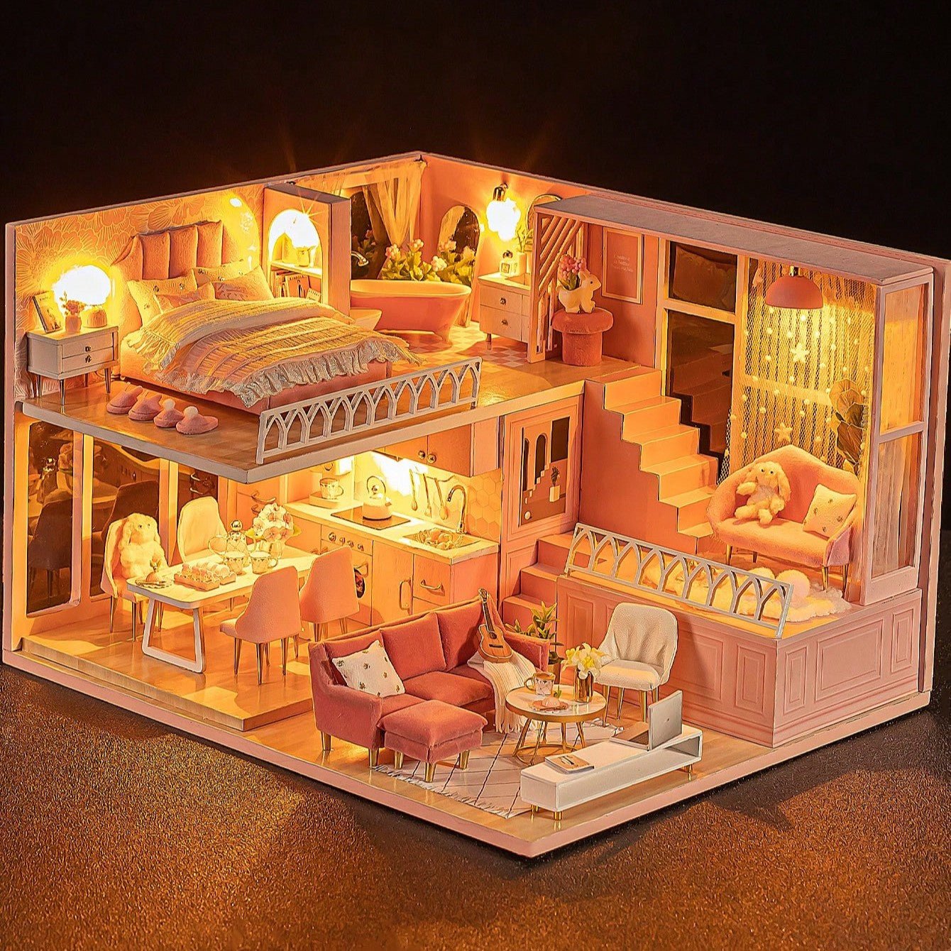 Maison de Poupée - MiniDollhousePuzzle™ - Rose à une chambre