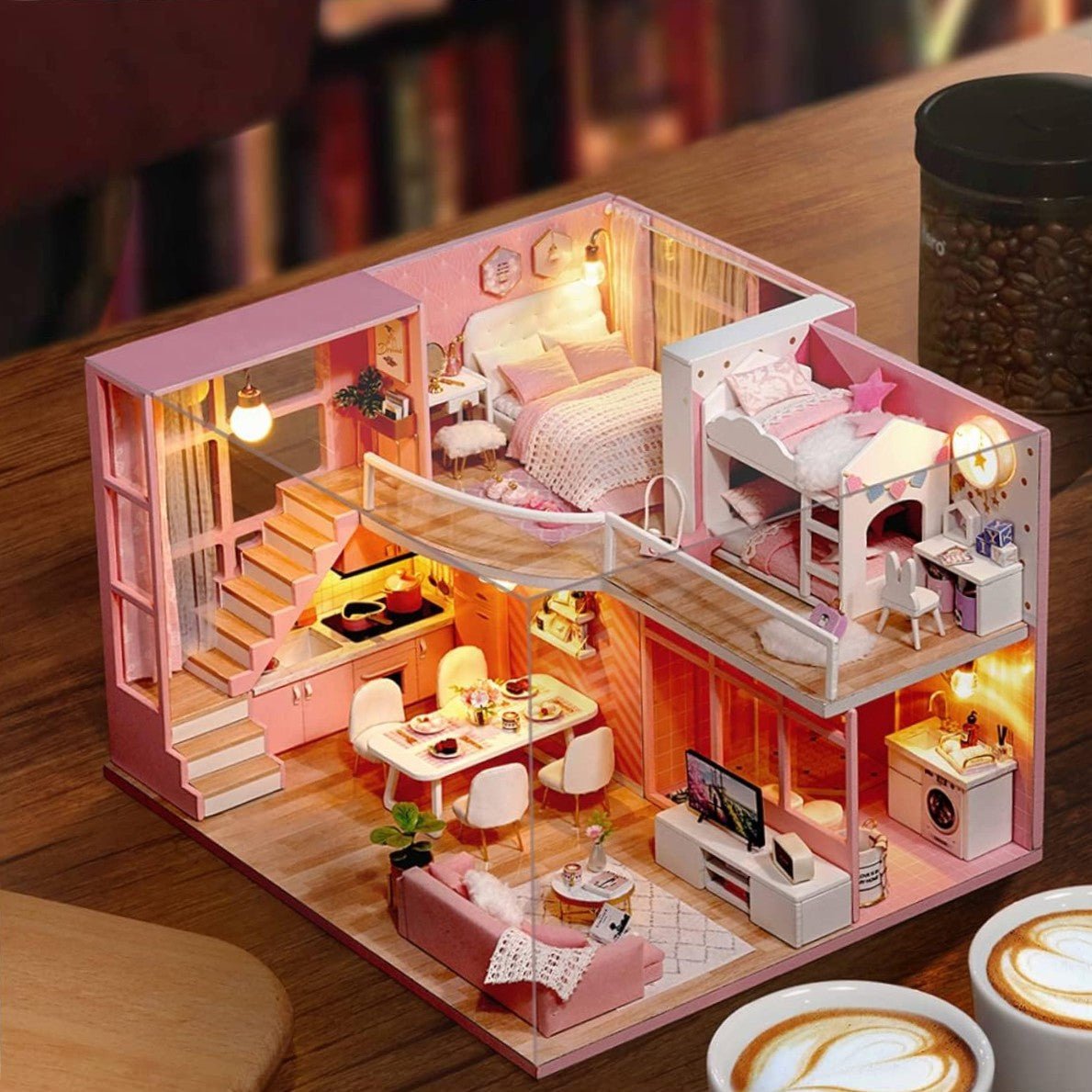 Maison de Poupée - MiniDollhousePuzzle™ - Rose à deux chambres