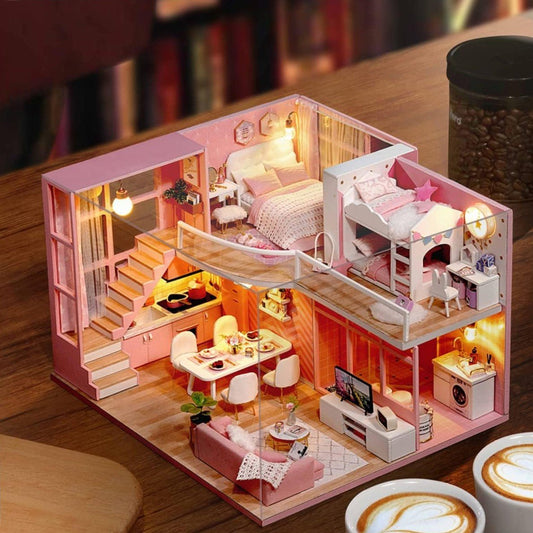 Maison de Poupée - MiniDollhousePuzzle™ - Rose à deux chambres